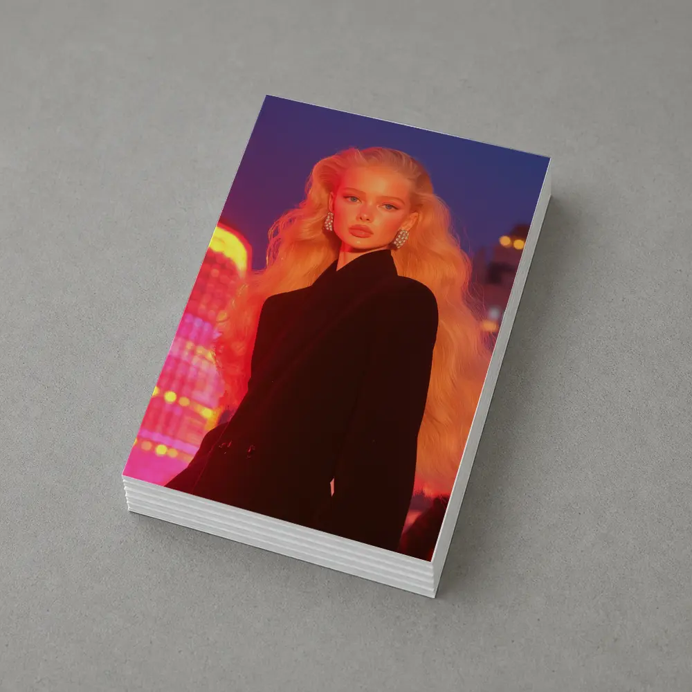 Blonde Woman Black Blazer Neon City Night – Postcards