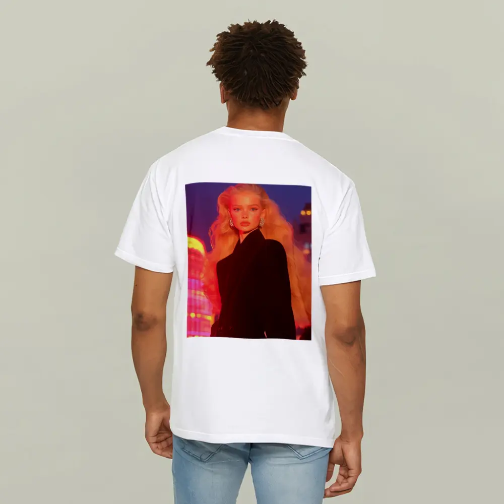 Blonde Woman Black Blazer Neon City Night – T-Shirts