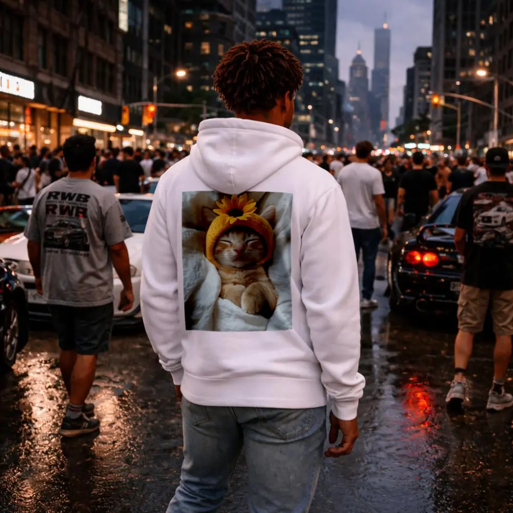 Sleeping Ginger Cat Sunflower Hat White Bedding – Hoodies
