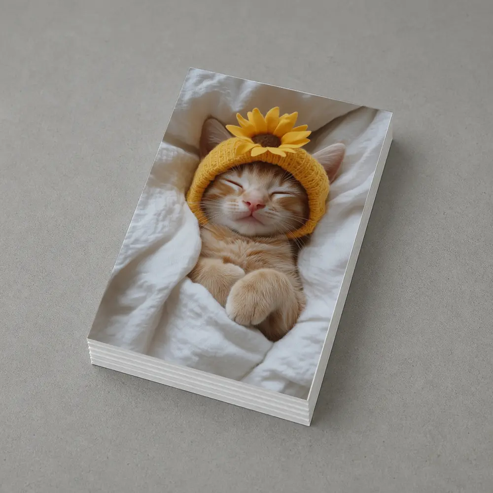 Sleeping Ginger Cat Sunflower Hat White Bedding – Postcards