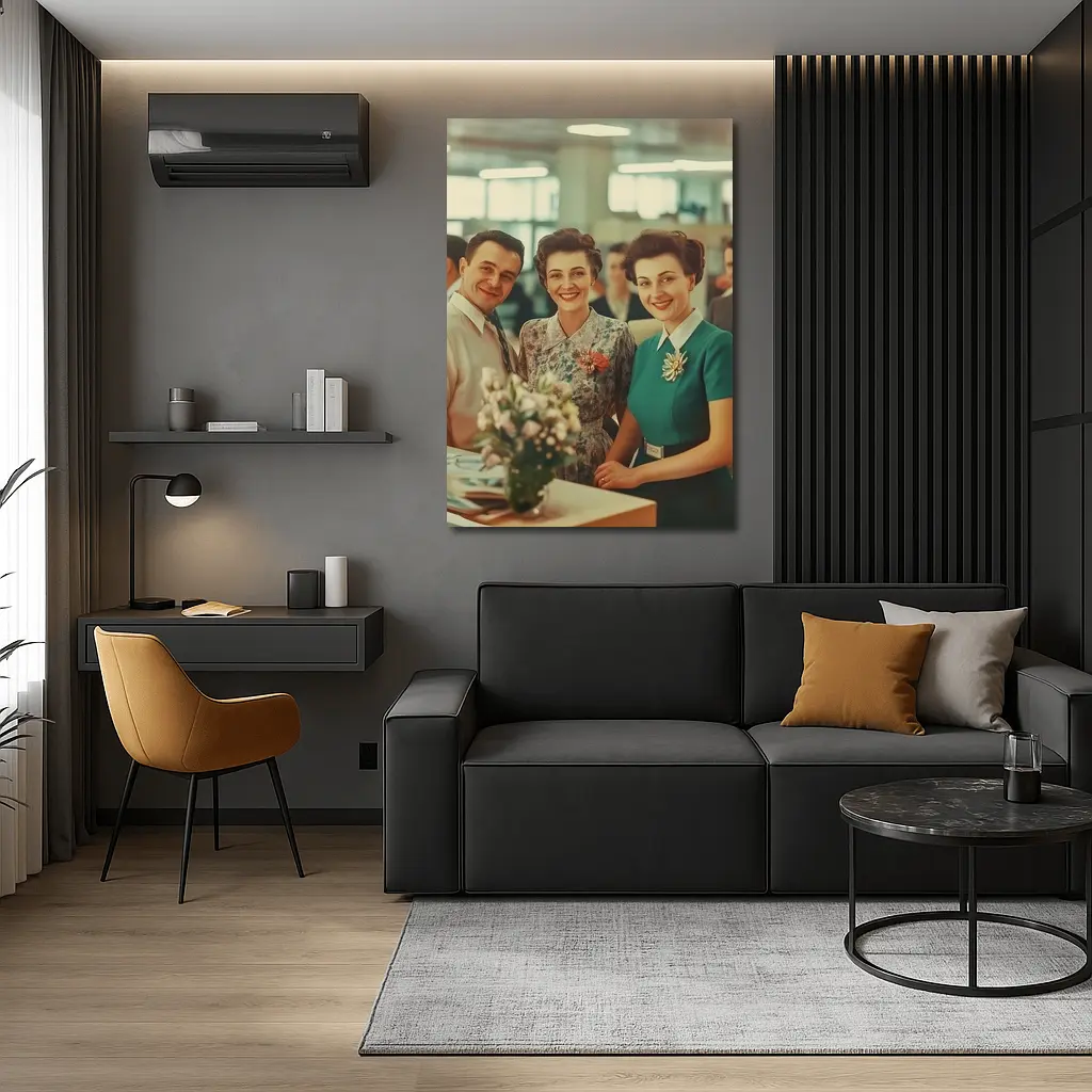 Retro Fifties Office Workers Smiling Together – Wall Art