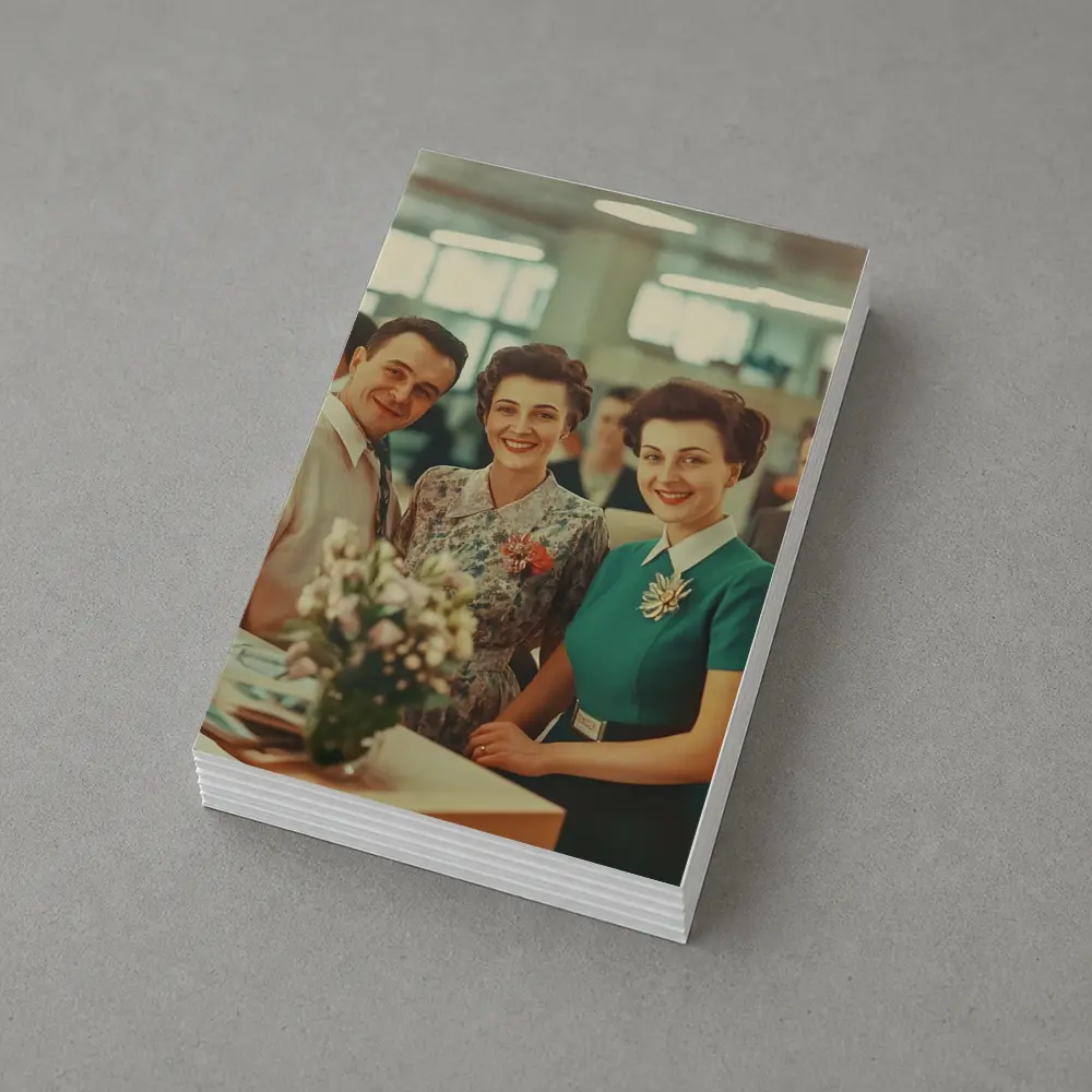 Retro Fifties Office Workers Smiling Together – Postcards