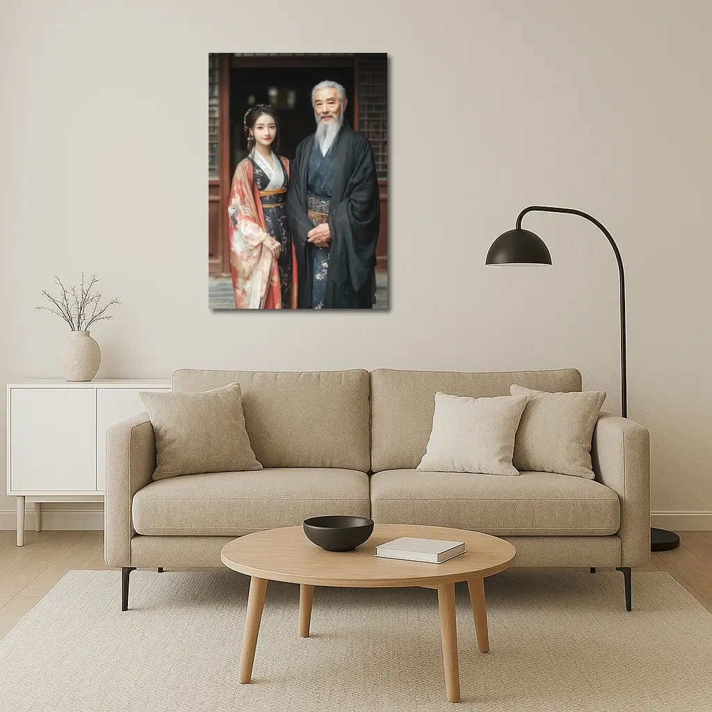 Traditional Chinese Hanfu Couple Ancient Courtyard – Wall Art