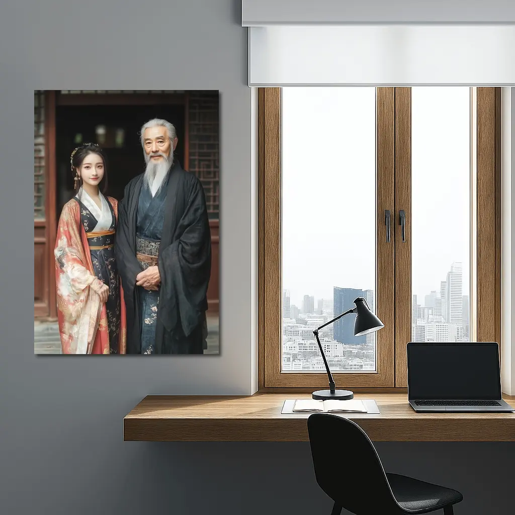 Traditional Chinese Hanfu Couple Ancient Courtyard – Wall Art