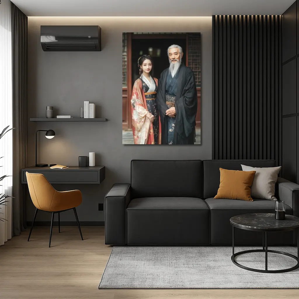 Traditional Chinese Hanfu Couple Ancient Courtyard – Wall Art