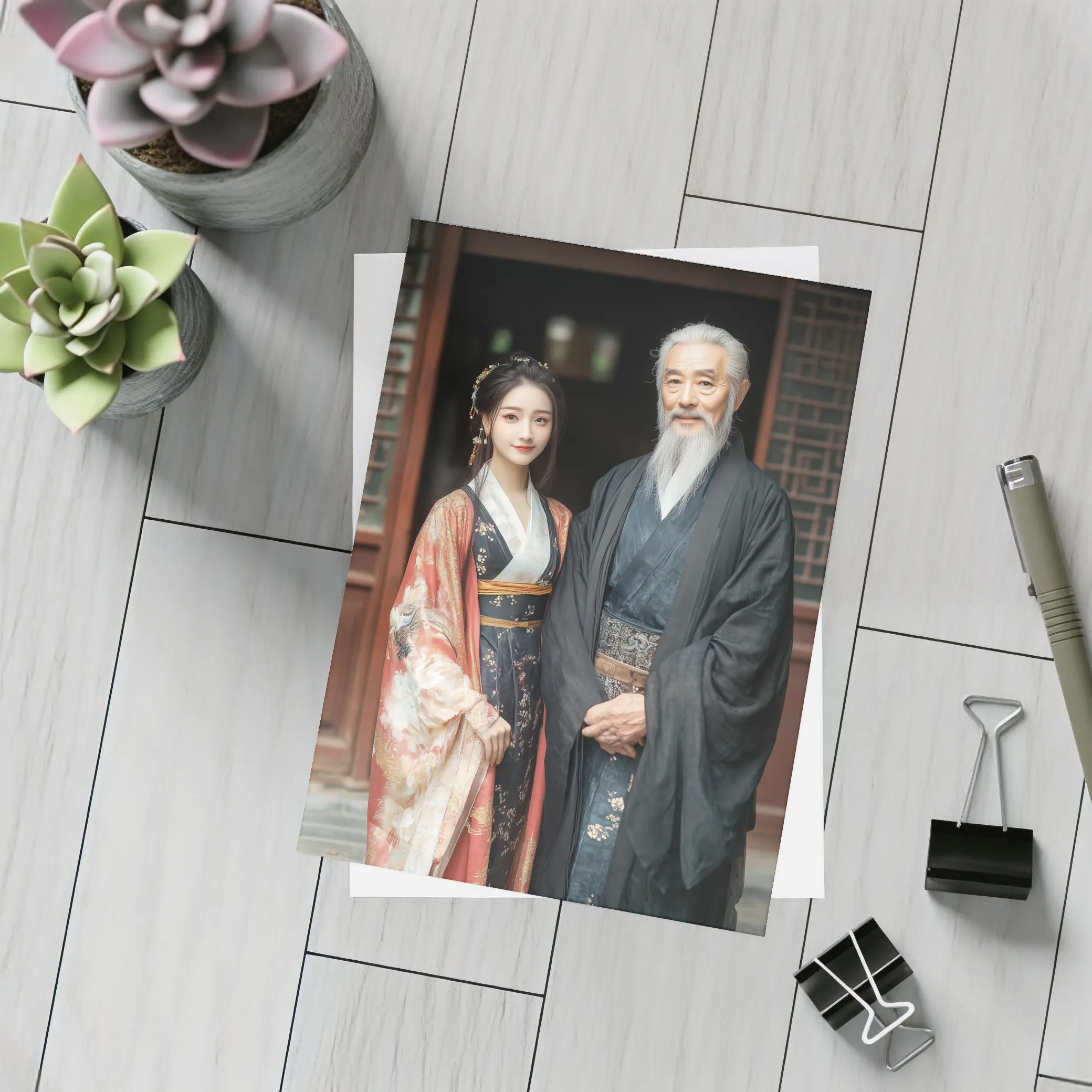 Traditional Chinese Hanfu Couple Ancient Courtyard – Postcards