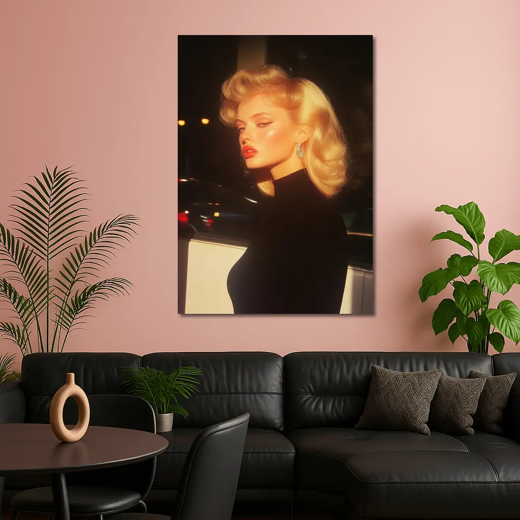 Blonde Woman Black Dress Night City – Wall Art