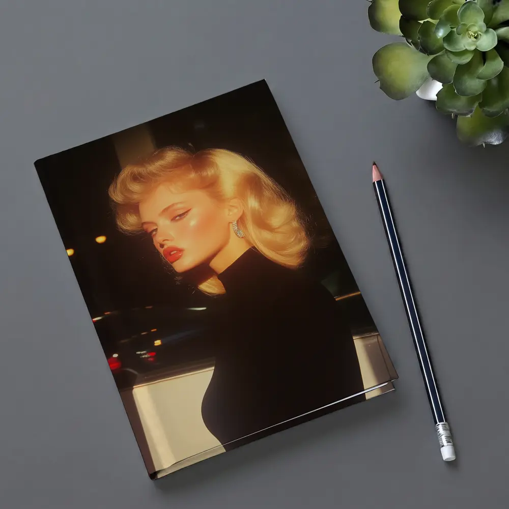 Blonde Woman Black Dress Night City – Notebooks