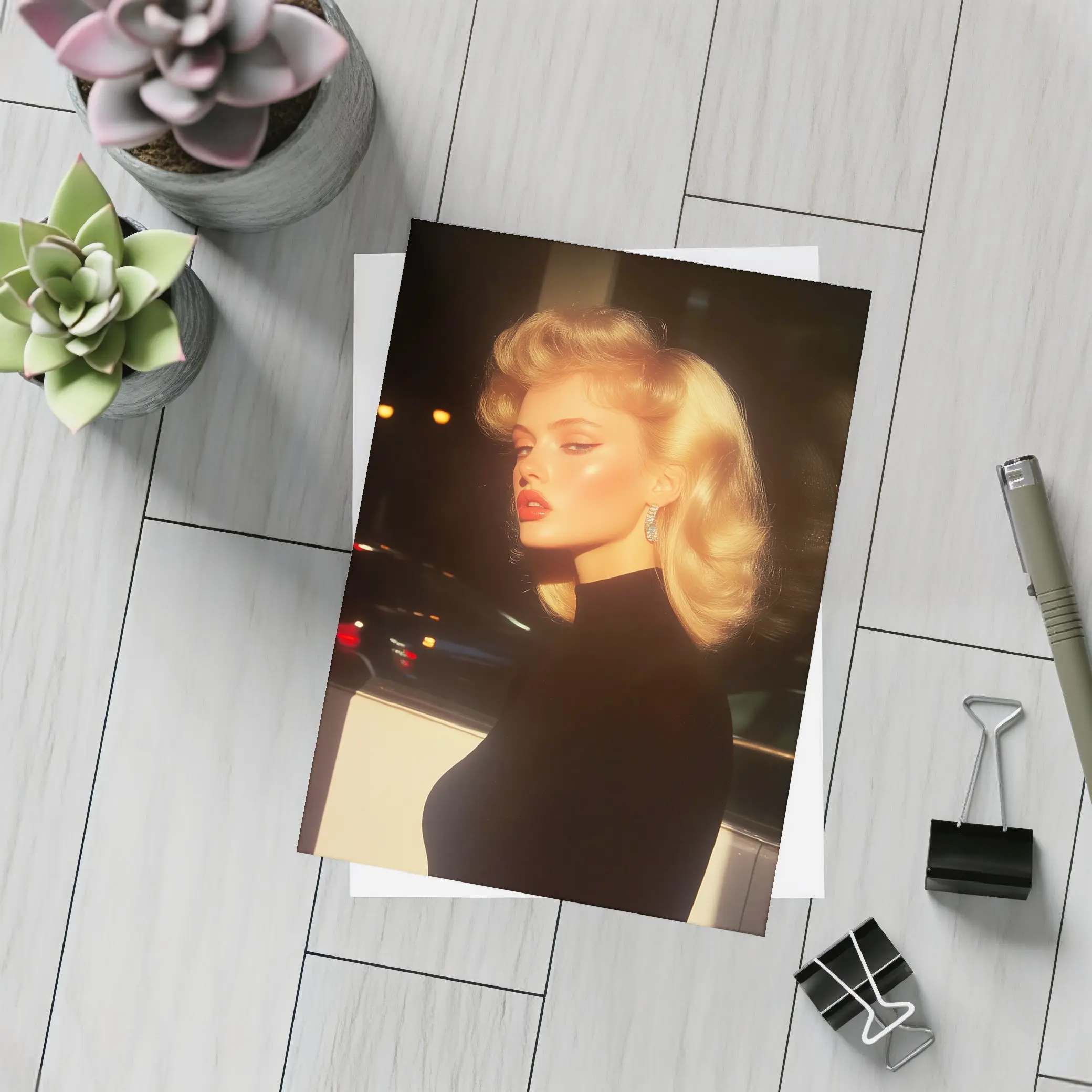 Blonde Woman Black Dress Night City – Postcards