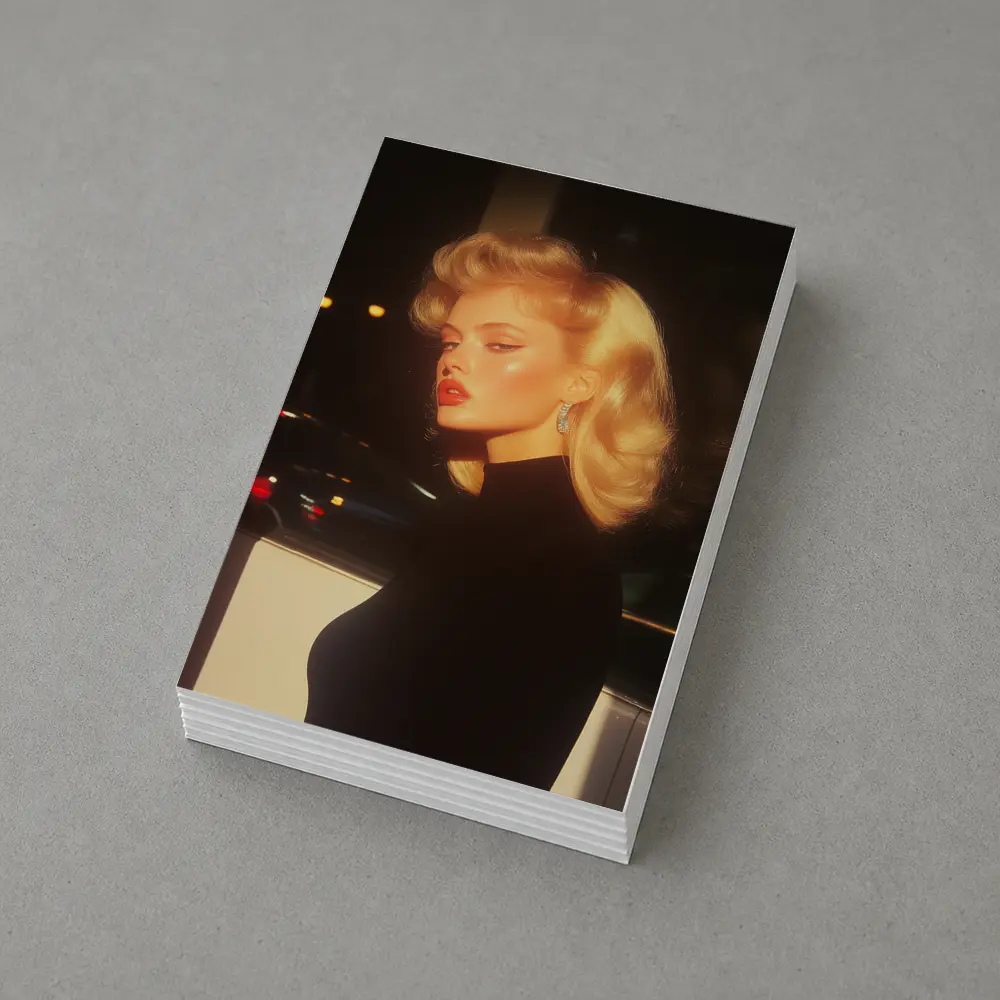 Blonde Woman Black Dress Night City – Postcards