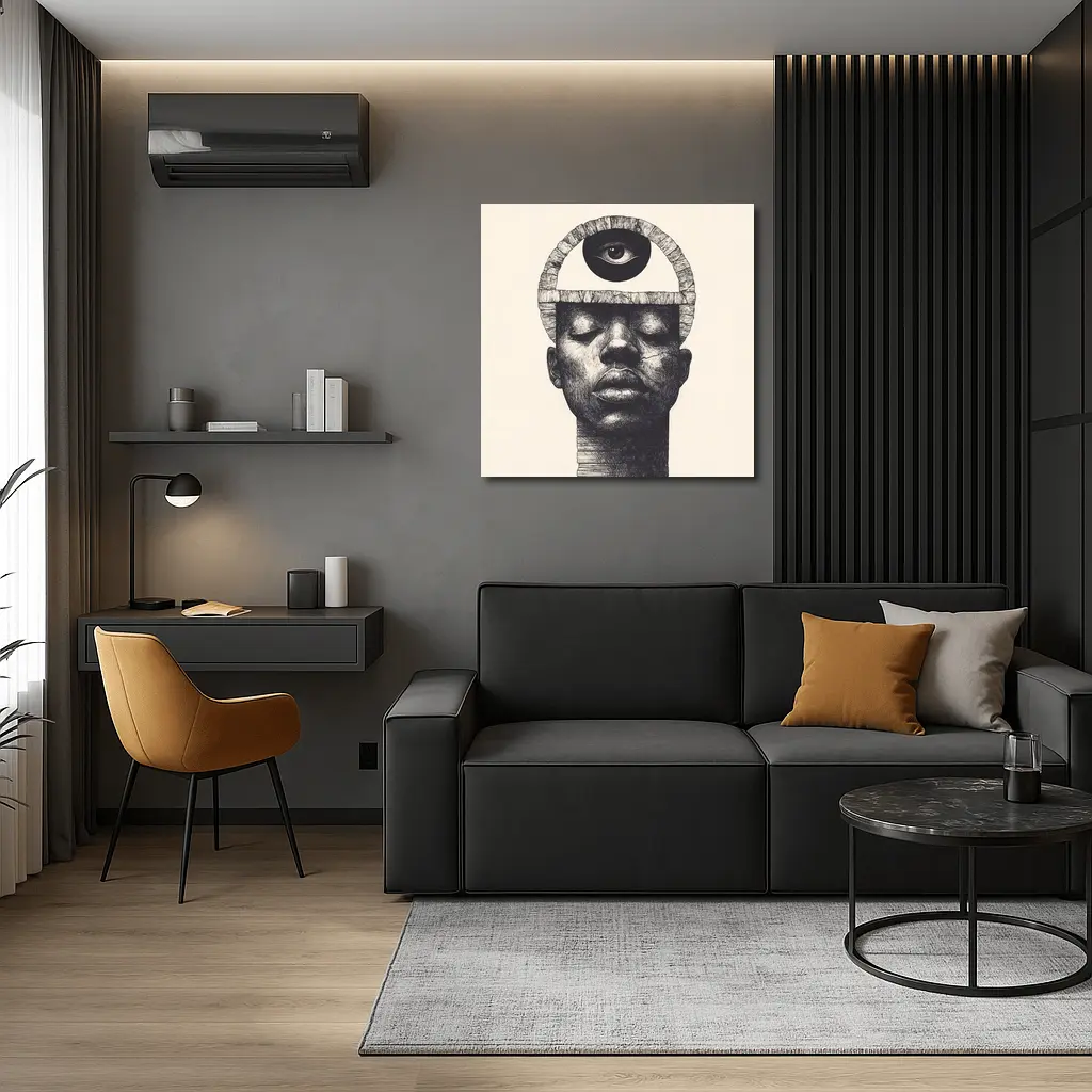 Third Eye Portrait Black White Surreal Art – Wall Art