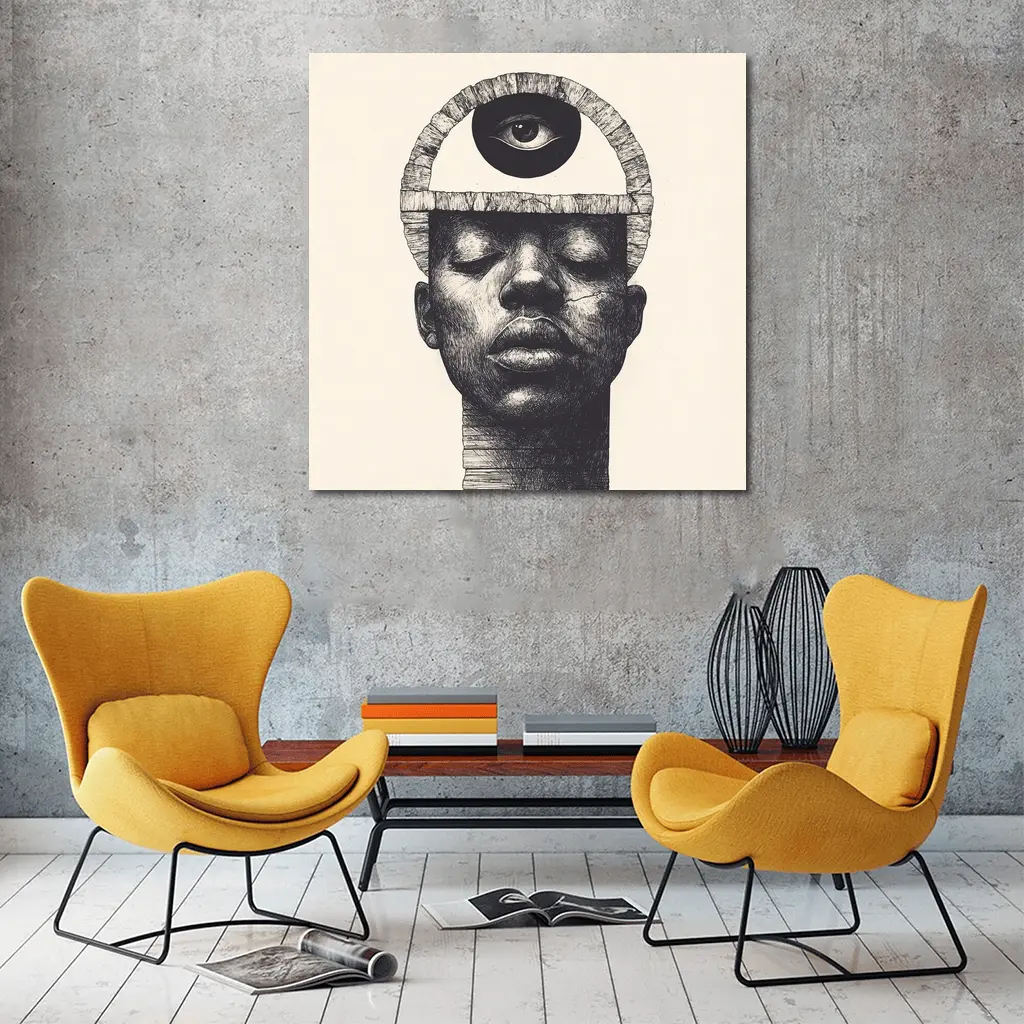 Third Eye Portrait Black White Surreal Art – Wall Art