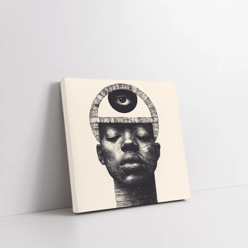 Third Eye Portrait Black White Surreal Art – Wall Art