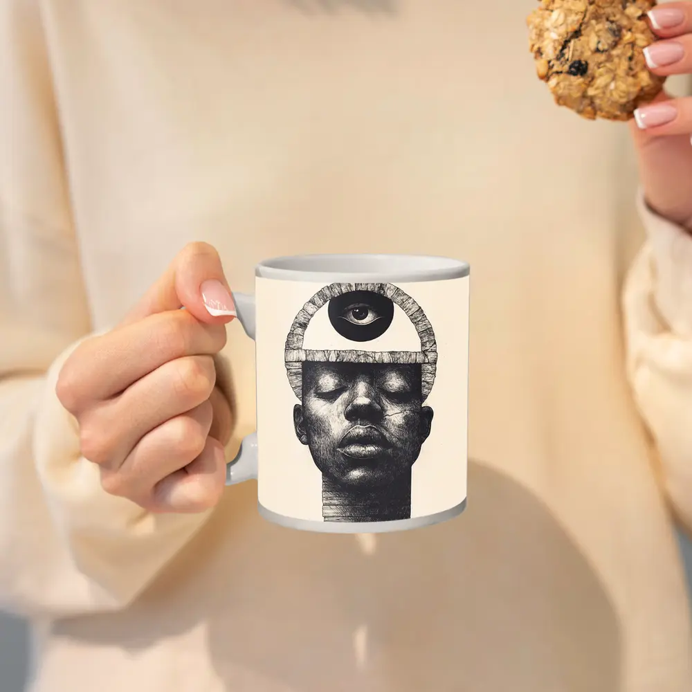 Third Eye Portrait Black White Surreal Art – Mugs