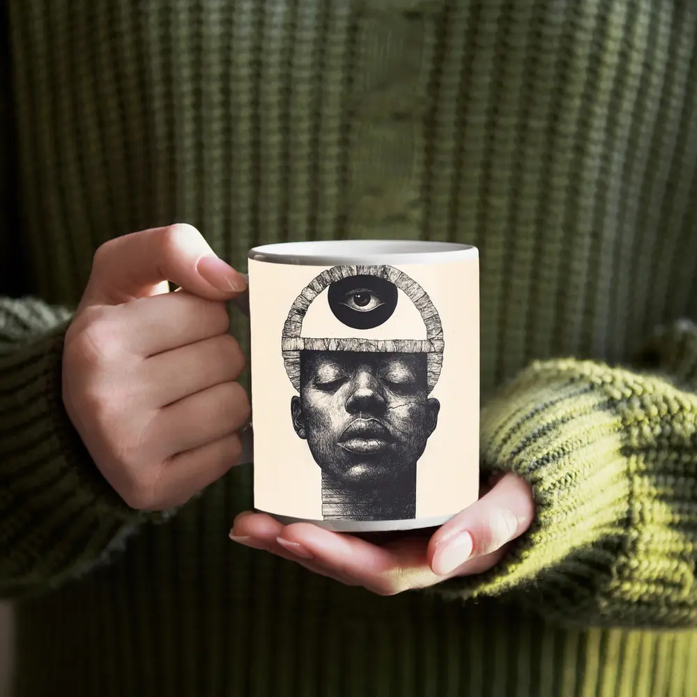 Third Eye Portrait Black White Surreal Art – Mugs