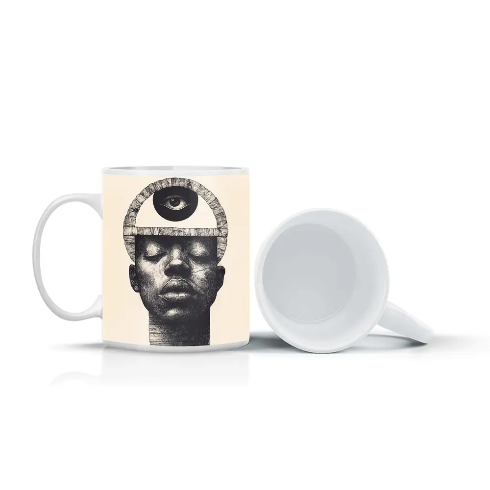 Third Eye Portrait Black White Surreal Art – Mugs