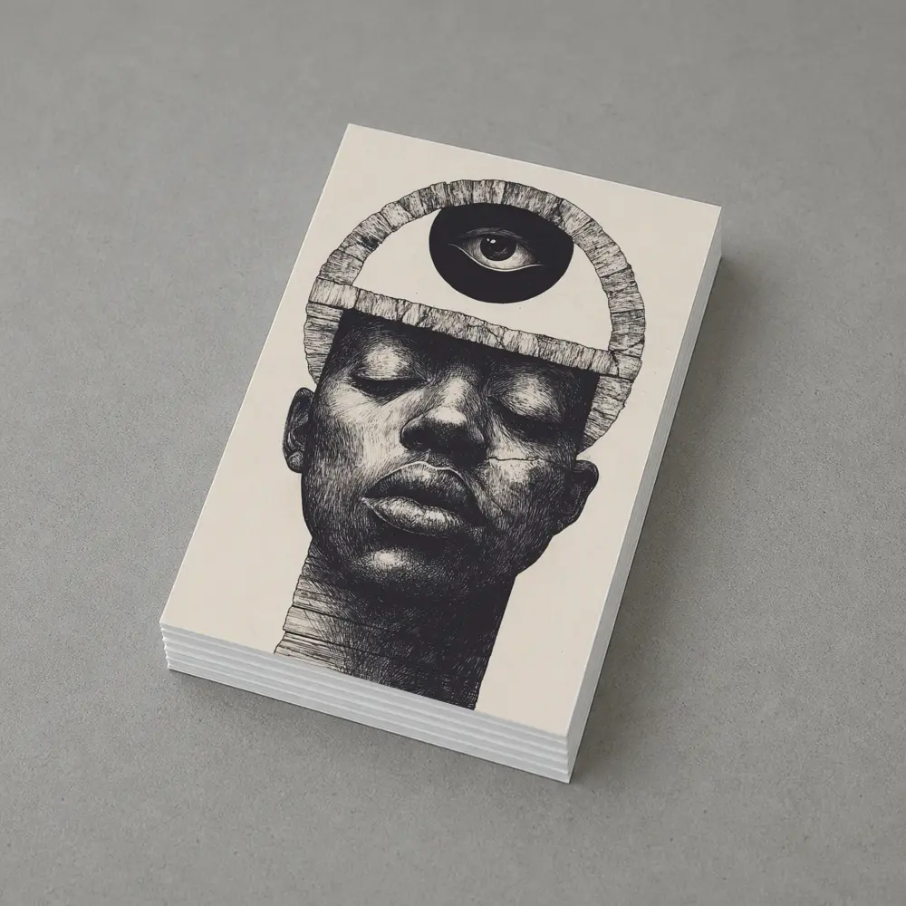 Third Eye Portrait Black White Surreal Art – Postcards