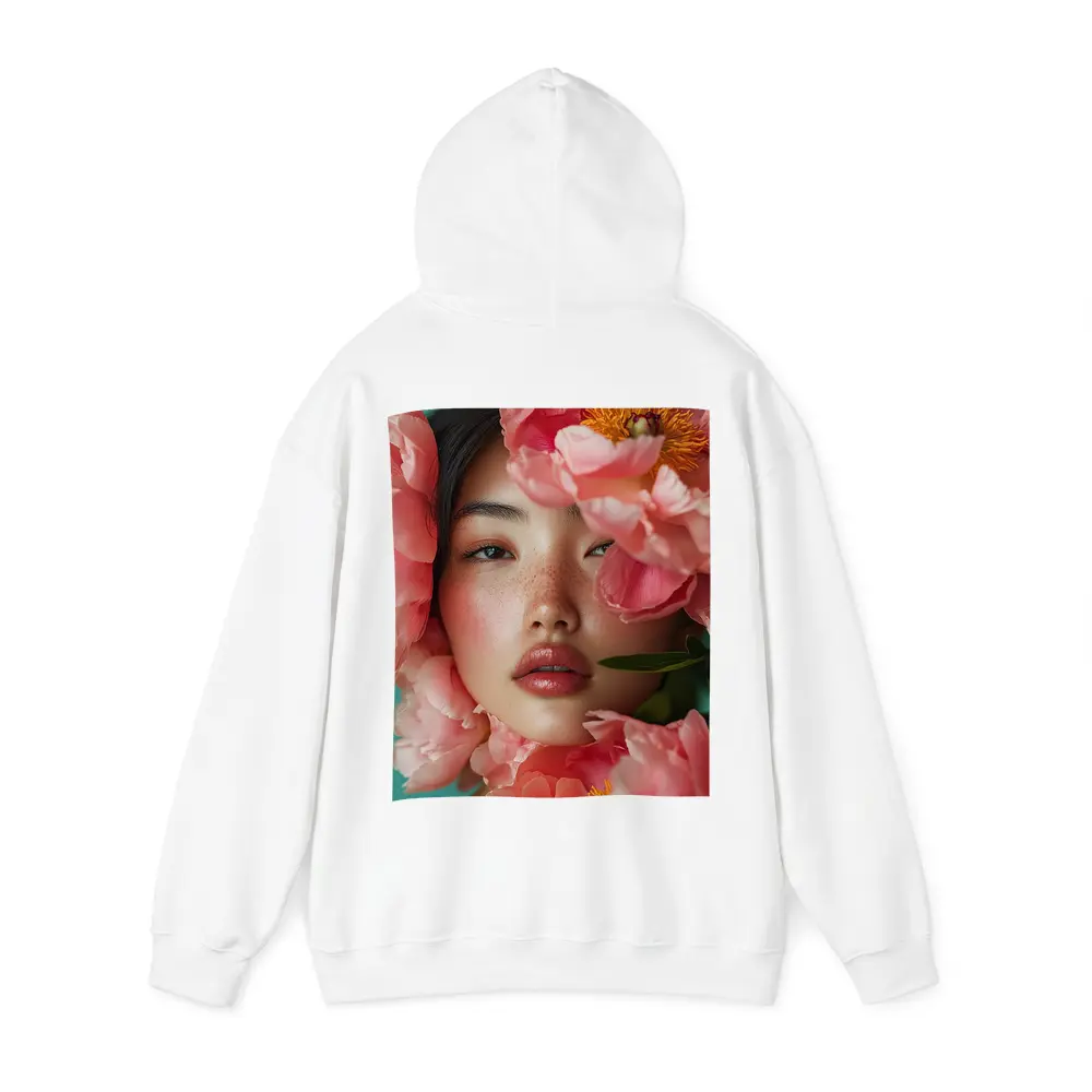 Asian Woman Portrait Surrounded By Pink Peonies – Hoodies