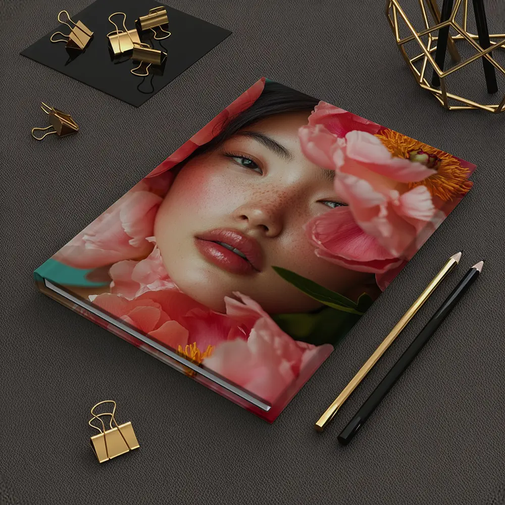 Asian Woman Portrait Surrounded By Pink Peonies – Notebooks