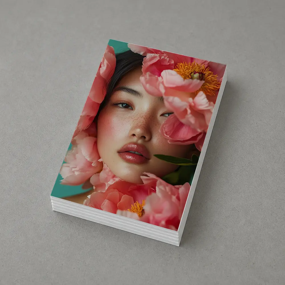 Asian Woman Portrait Surrounded By Pink Peonies – Postcards