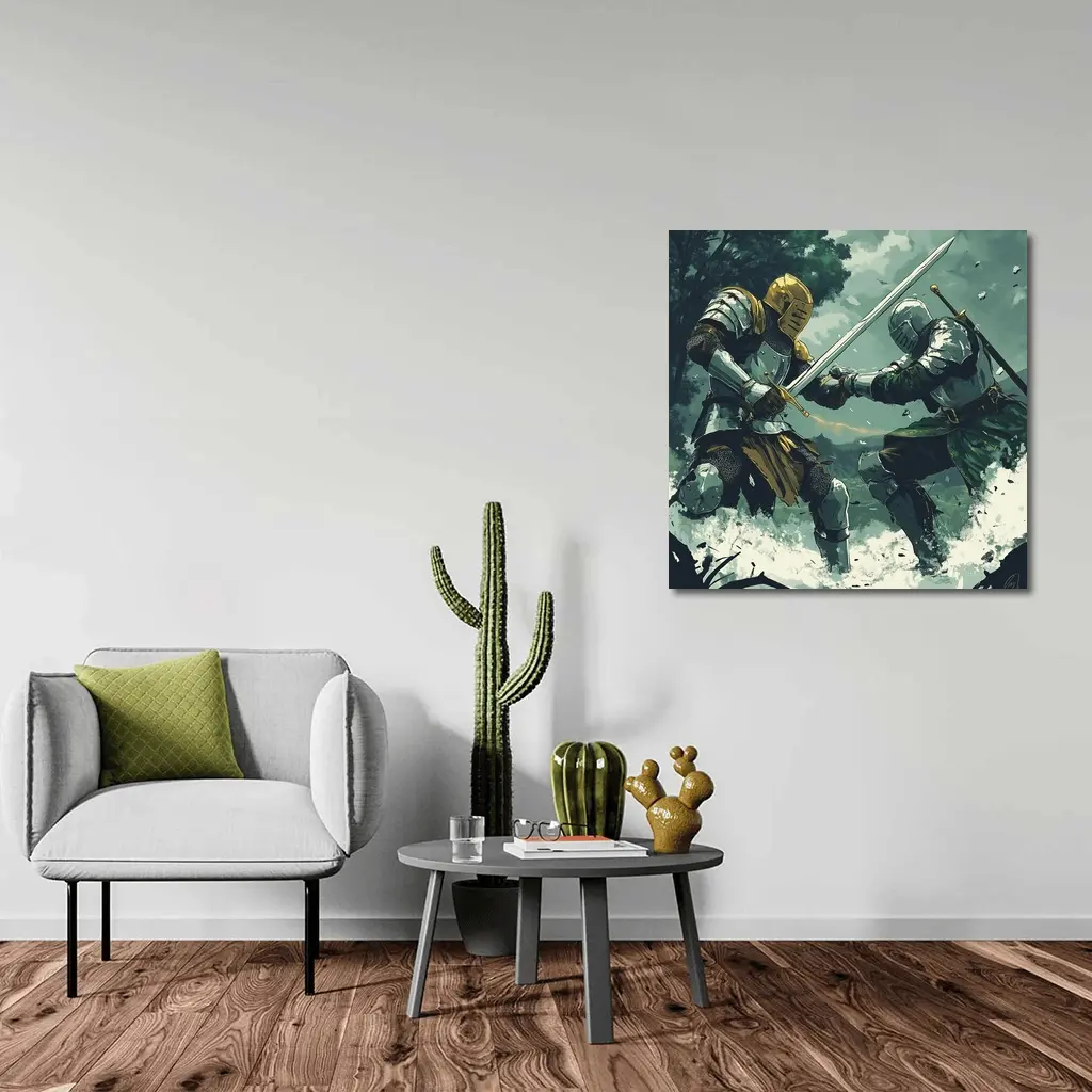 Medieval Knights Sword Fight Forest Battle – Wall Art