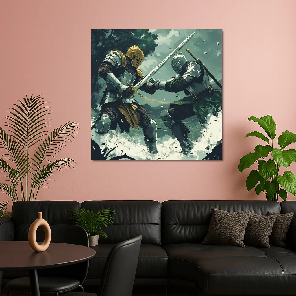 Medieval Knights Sword Fight Forest Battle – Wall Art