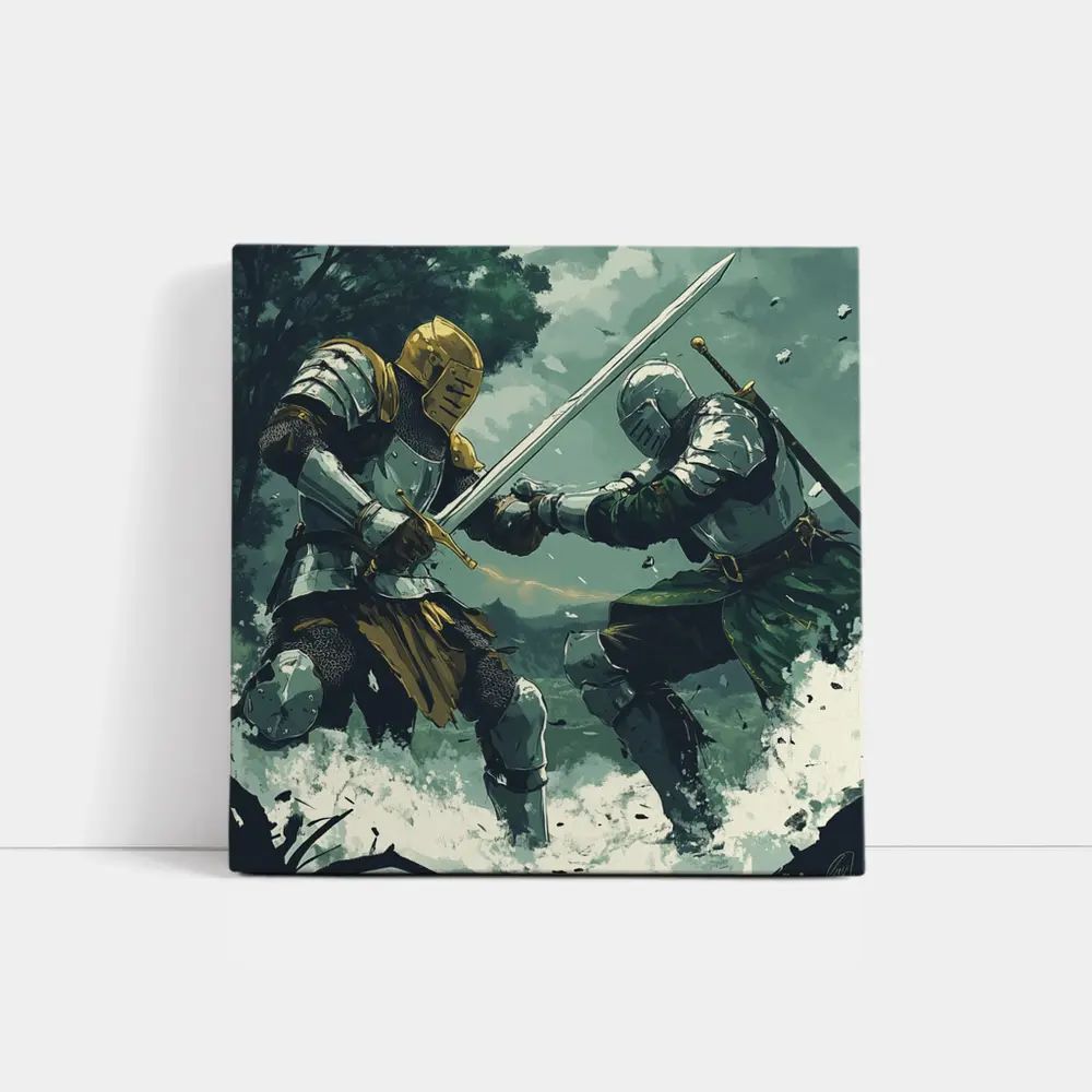 Medieval Knights Sword Fight Forest Battle – Wall Art