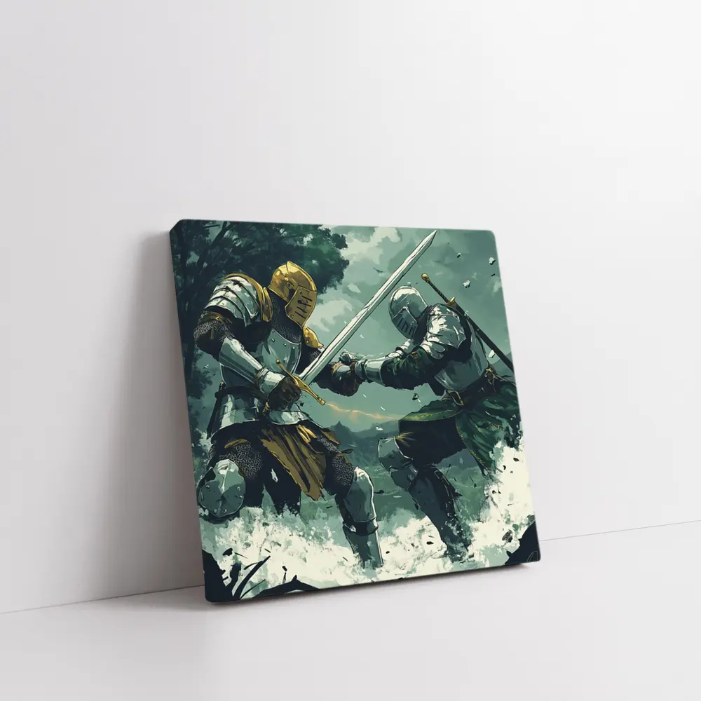 Medieval Knights Sword Fight Forest Battle – Wall Art