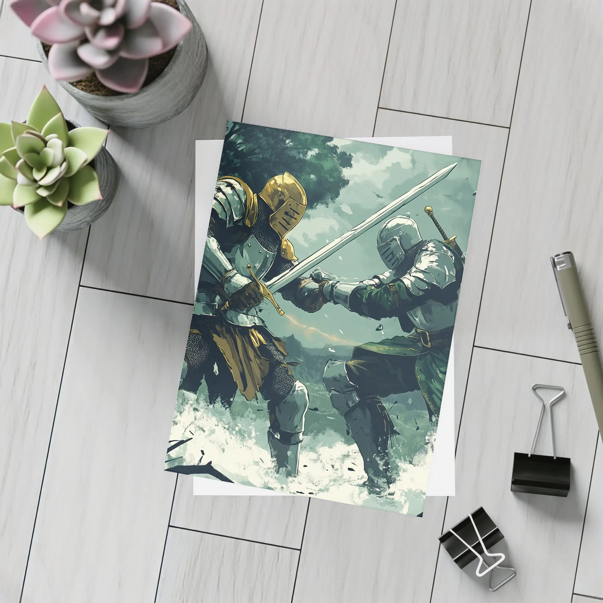 Medieval Knights Sword Fight Forest Battle – Postcards