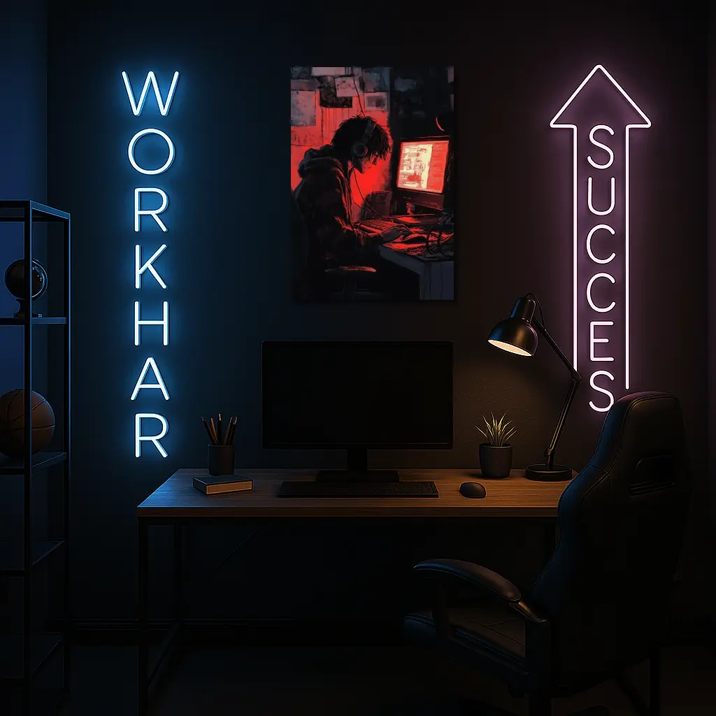 Hacker At Computer Red Glow Dark – Wall Art