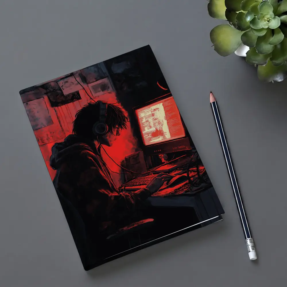 Hacker At Computer Red Glow Dark – Notebooks