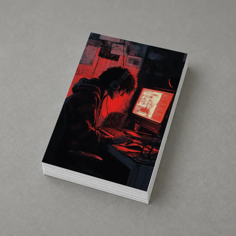 Hacker At Computer Red Glow Dark – Postcards