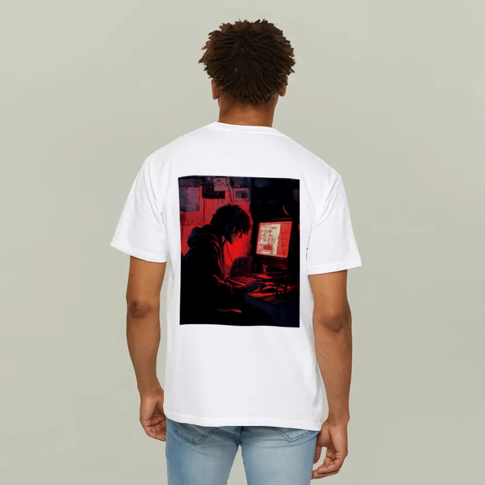 Hacker At Computer Red Glow Dark – T-Shirts