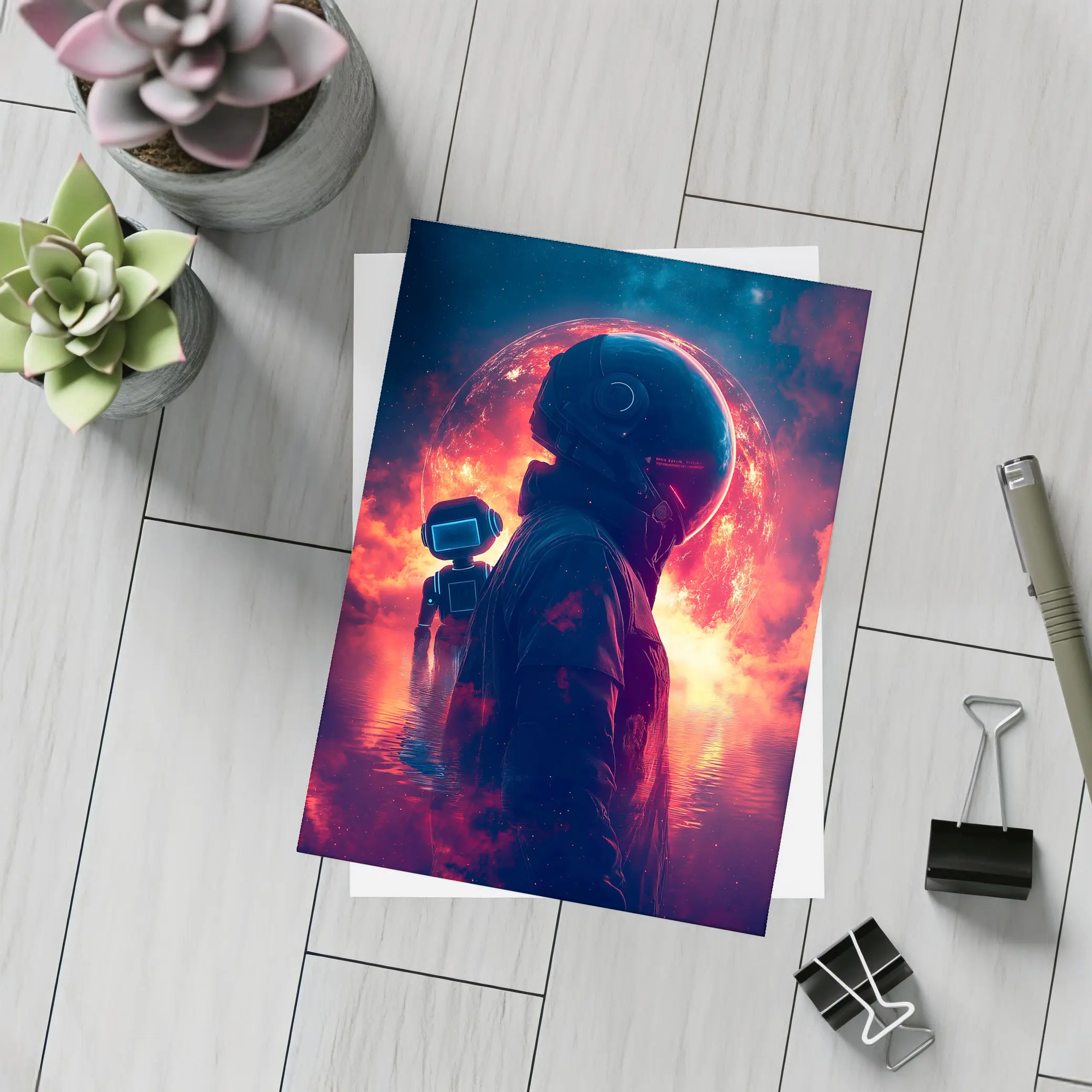 Astronaut Silhouette Red Planet Space Art – Postcards