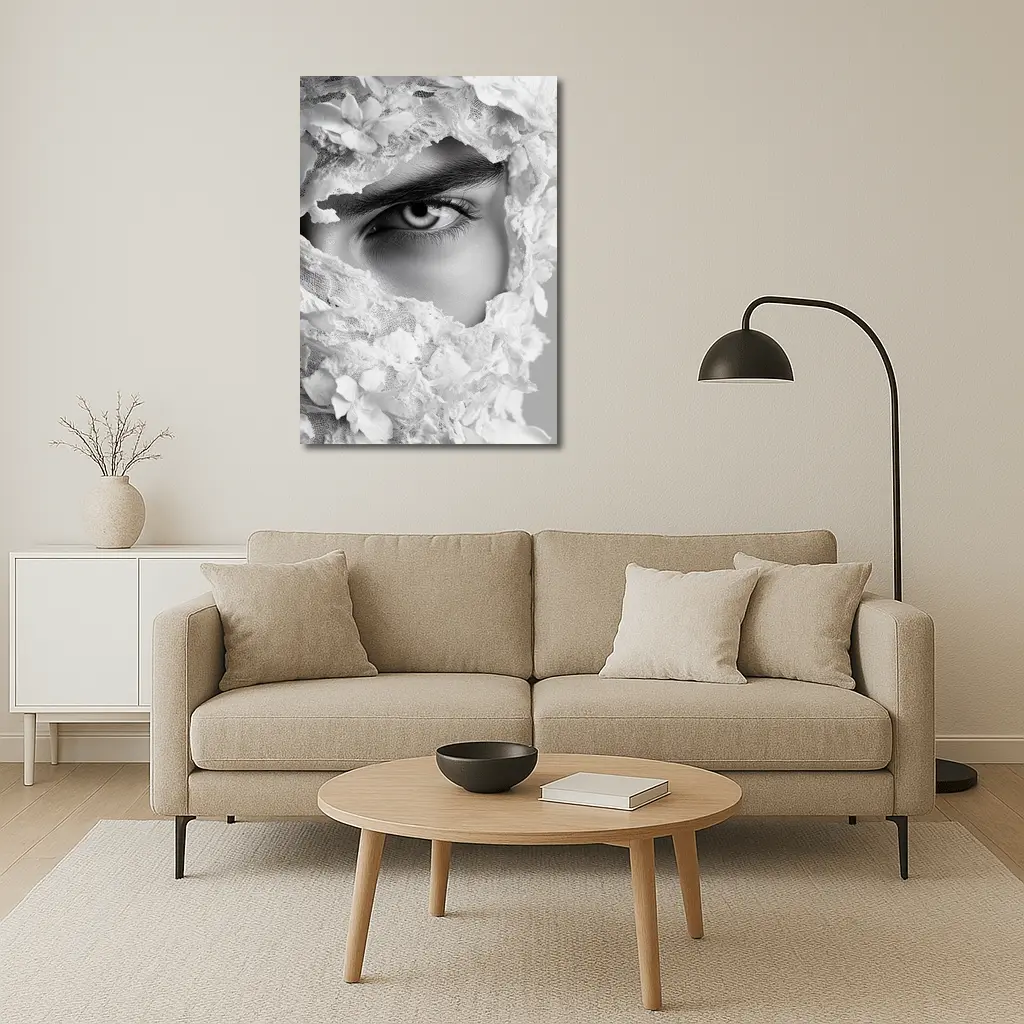Woman Eye Surrounded By White Flowers – Wall Art