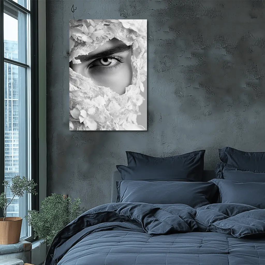 Woman Eye Surrounded By White Flowers – Wall Art