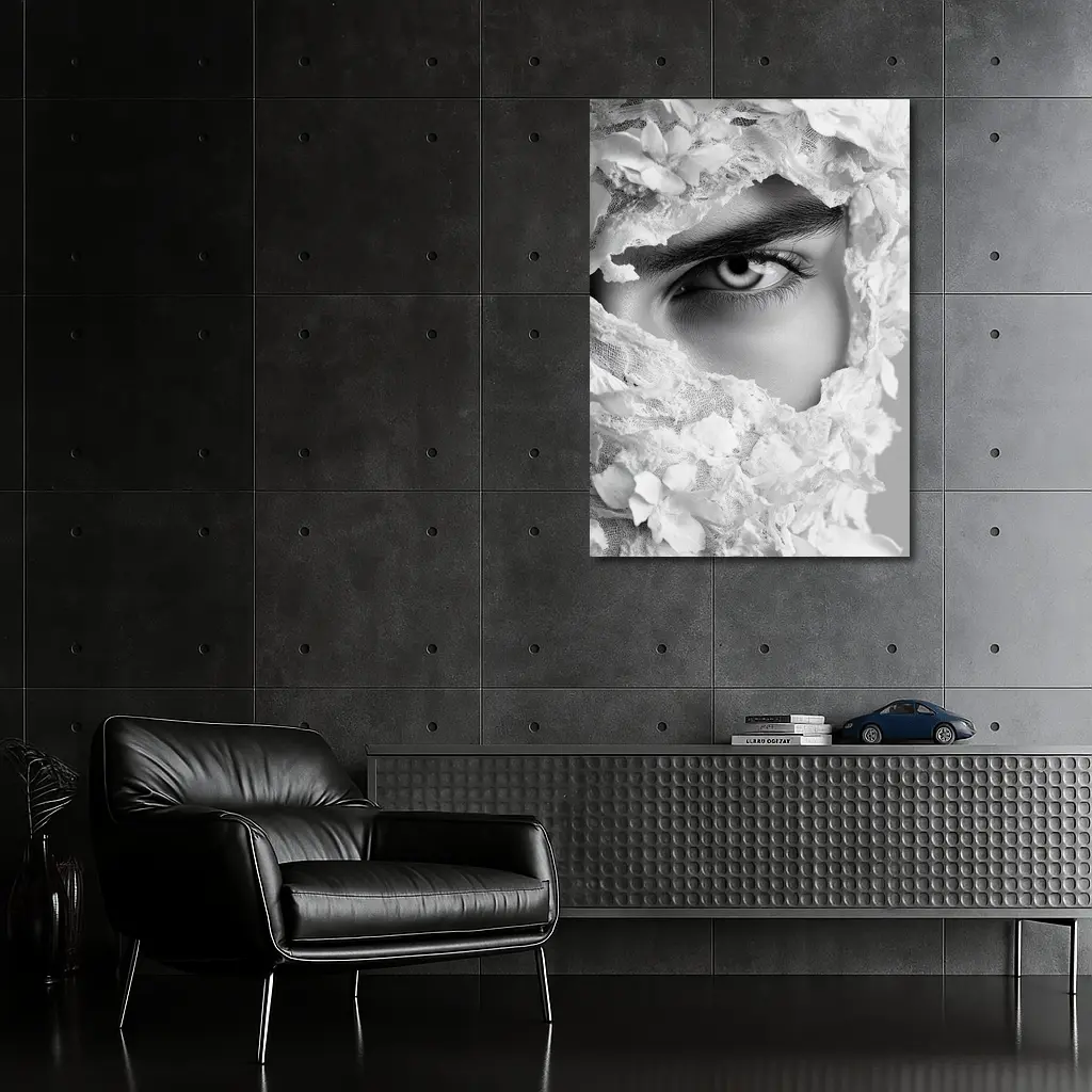 Woman Eye Surrounded By White Flowers – Wall Art