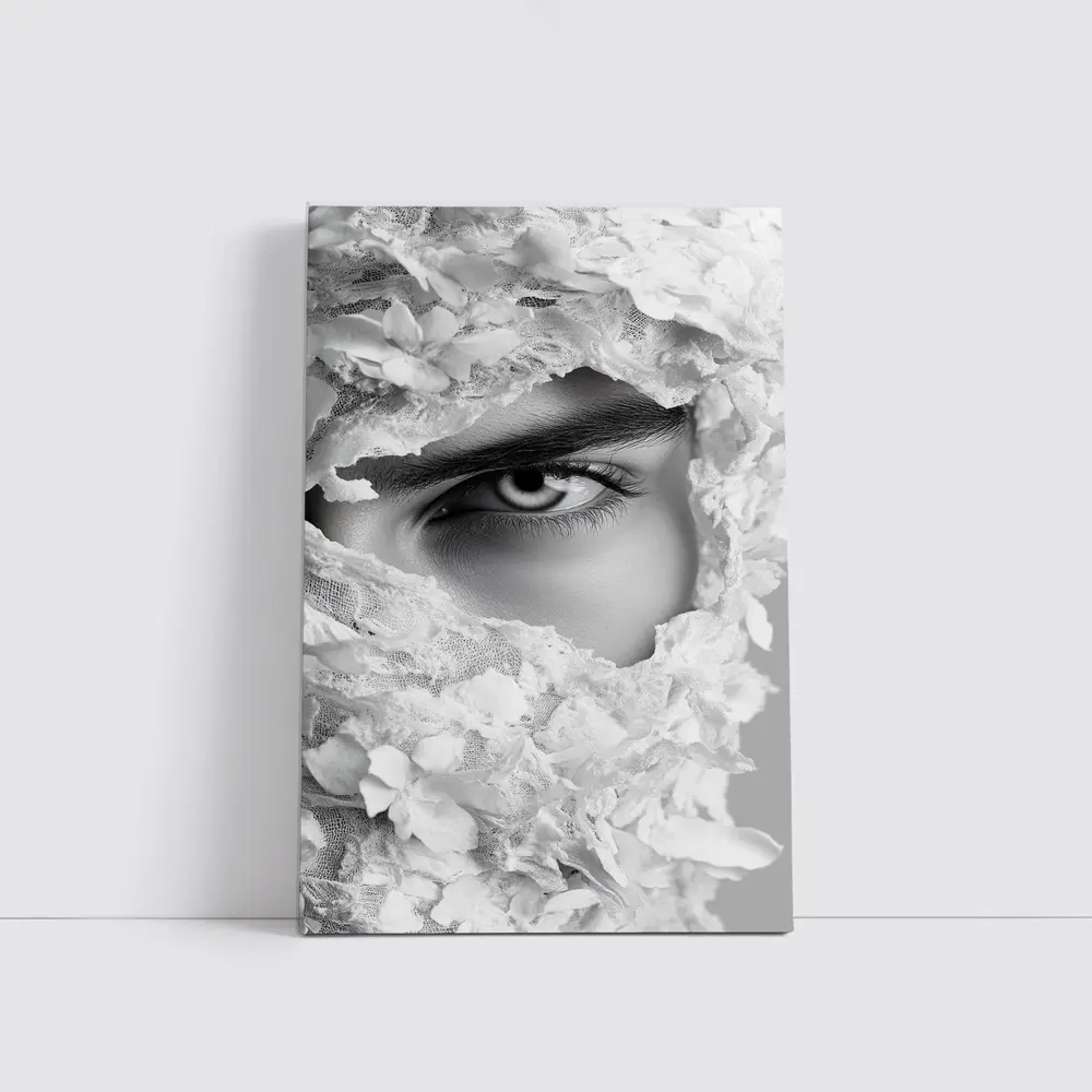 Woman Eye Surrounded By White Flowers – Wall Art