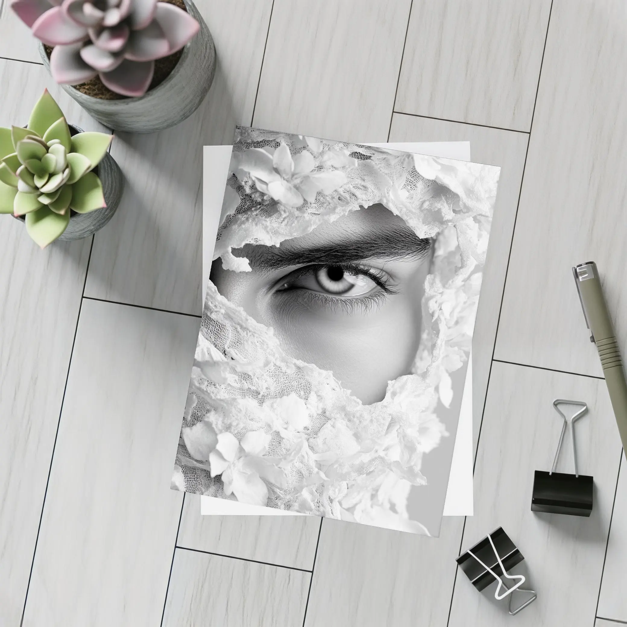 Woman Eye Surrounded By White Flowers – Postcards
