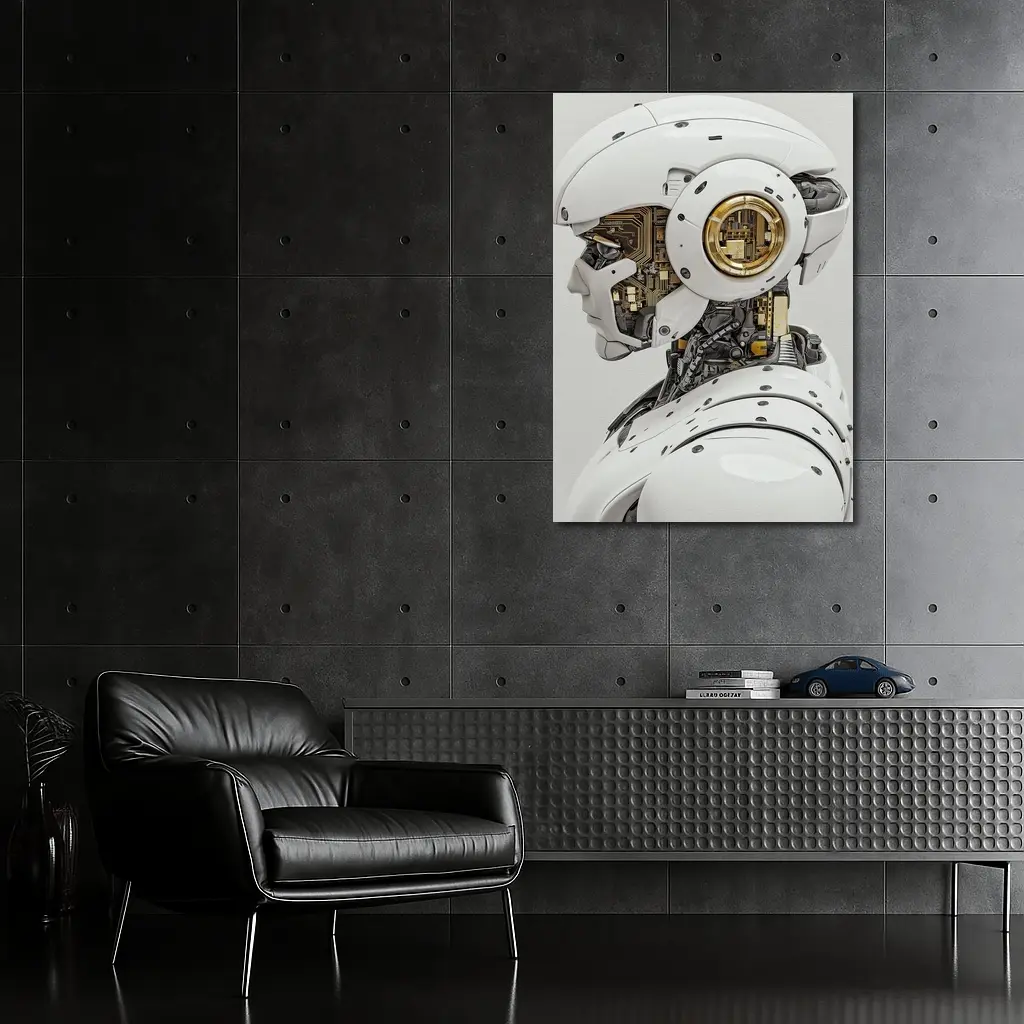 White Gold Robot Head Profile Side View – Wall Art