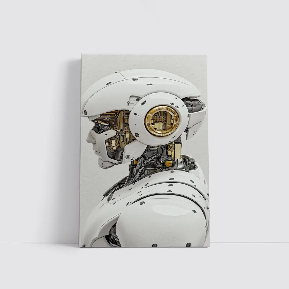 White Gold Robot Head Profile Side View – Wall Art
