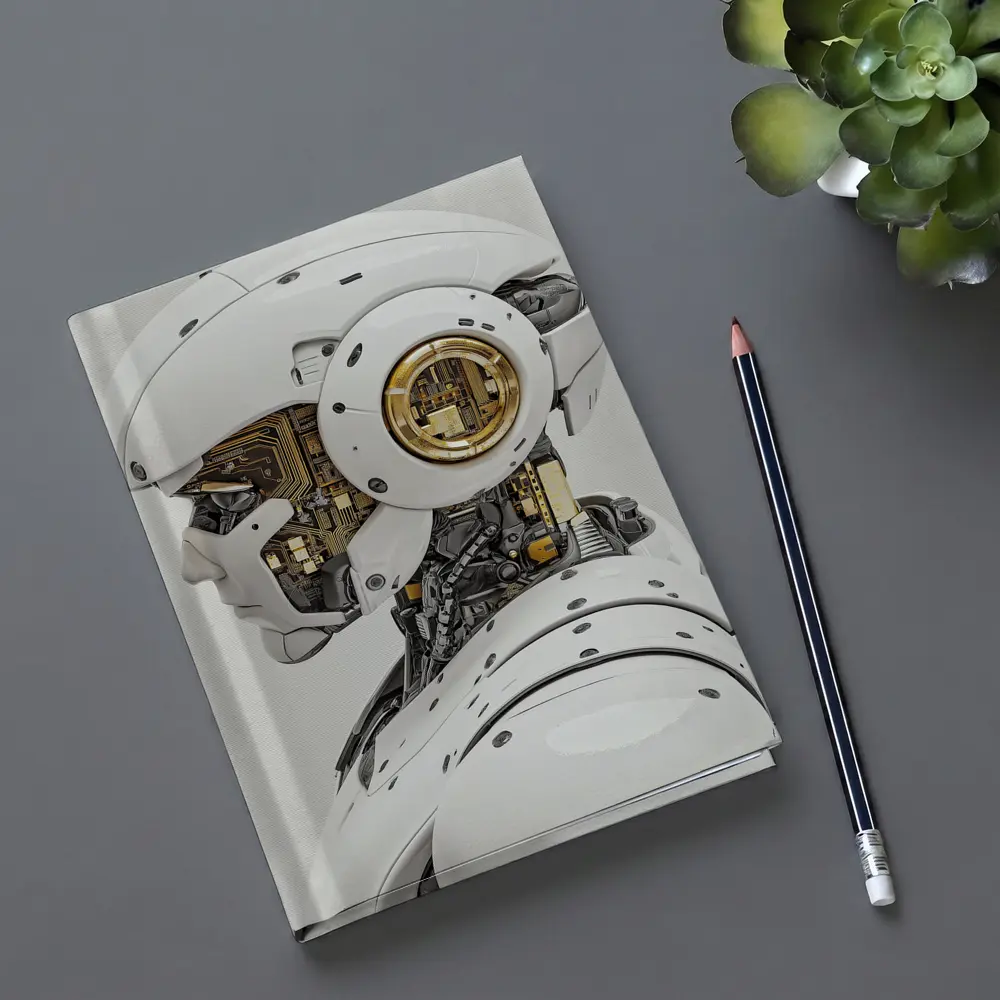 White Gold Robot Head Profile Side View – Notebooks