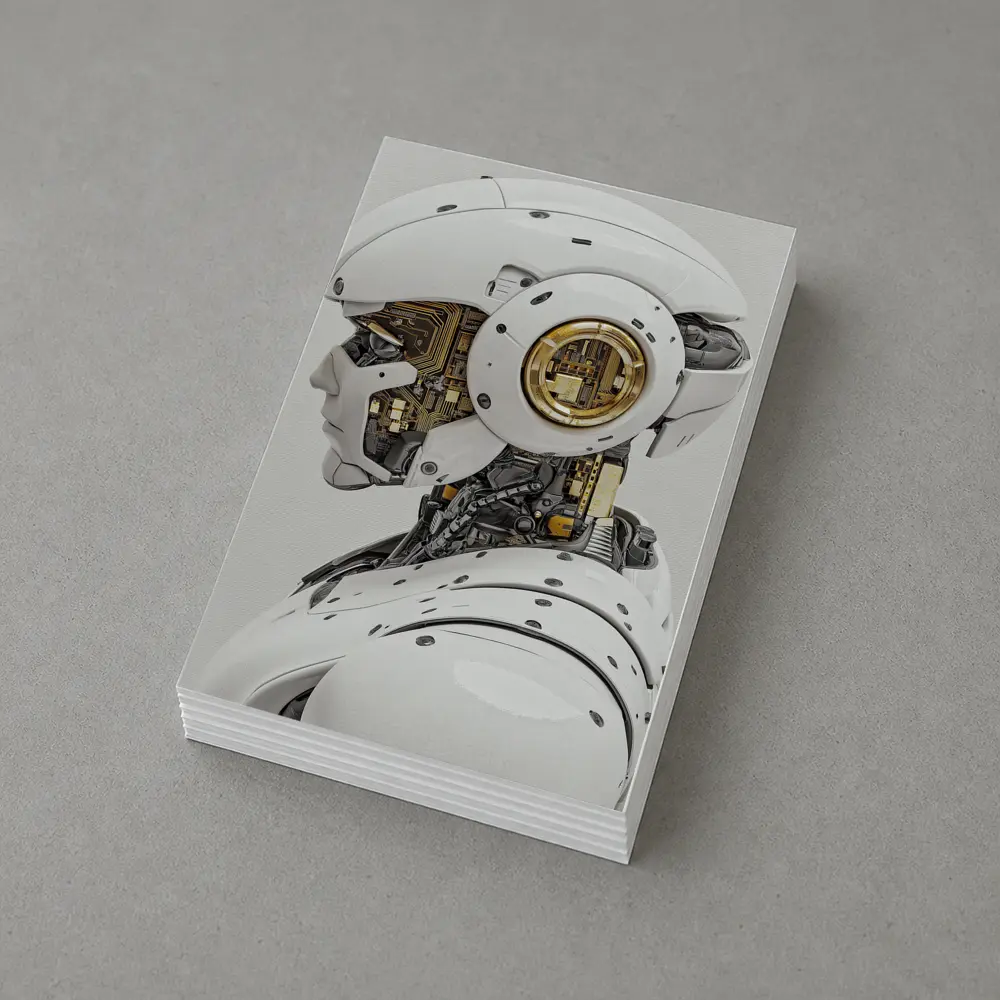 White Gold Robot Head Profile Side View – Postcards