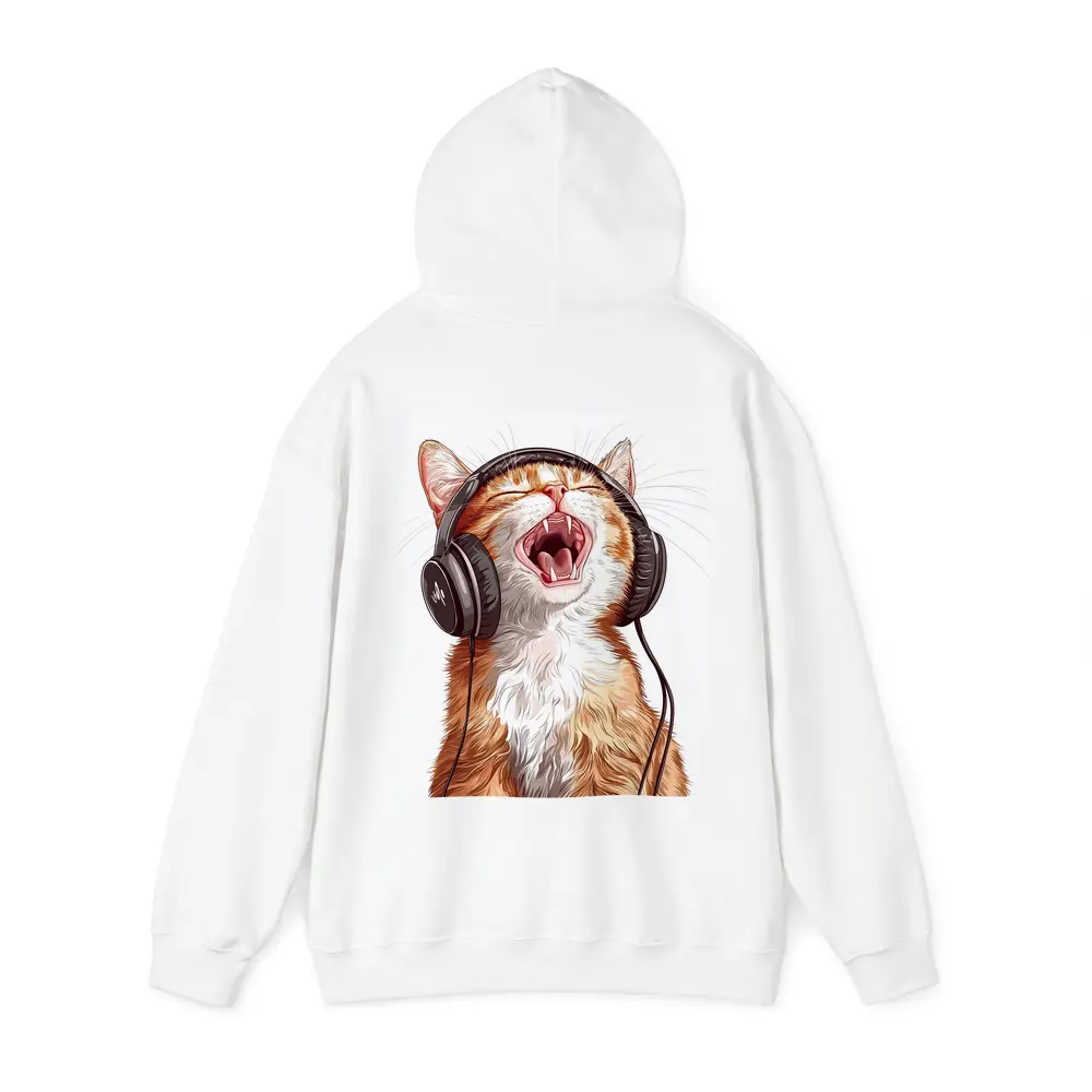 Orange Tabby Cat Singing With Headphones – Hoodies
