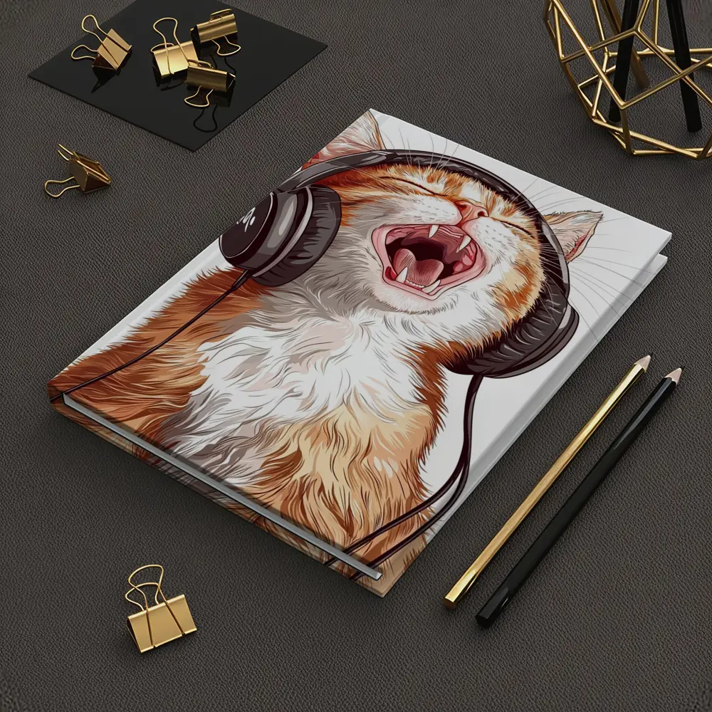 Orange Tabby Cat Singing With Headphones – Notebooks