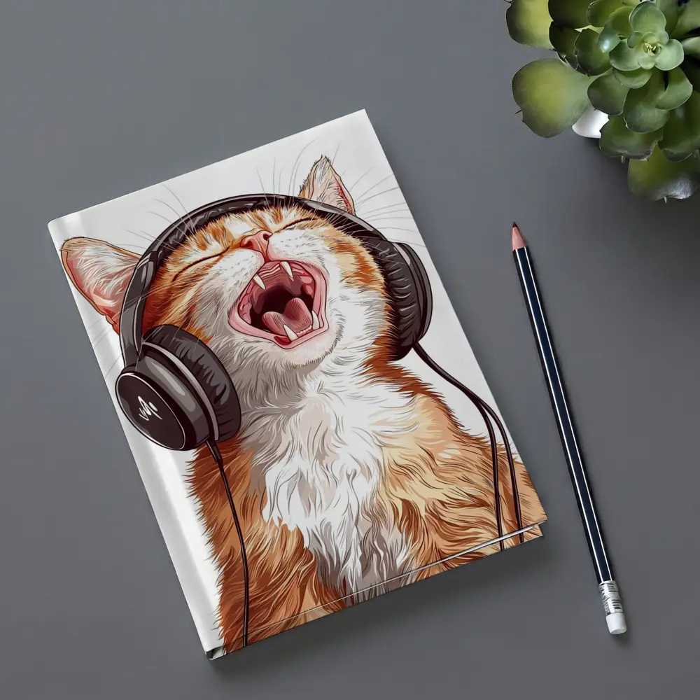 Orange Tabby Cat Singing With Headphones – Notebooks
