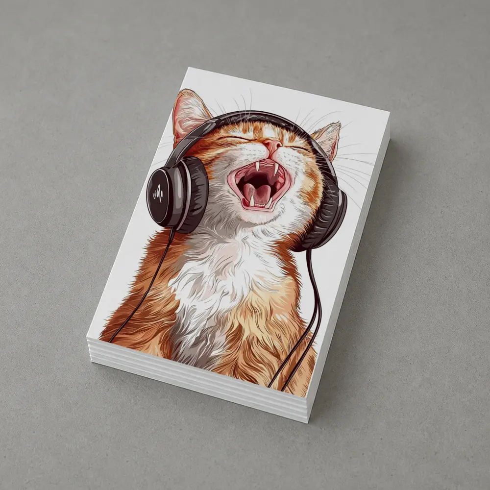 Orange Tabby Cat Singing With Headphones – Postcards