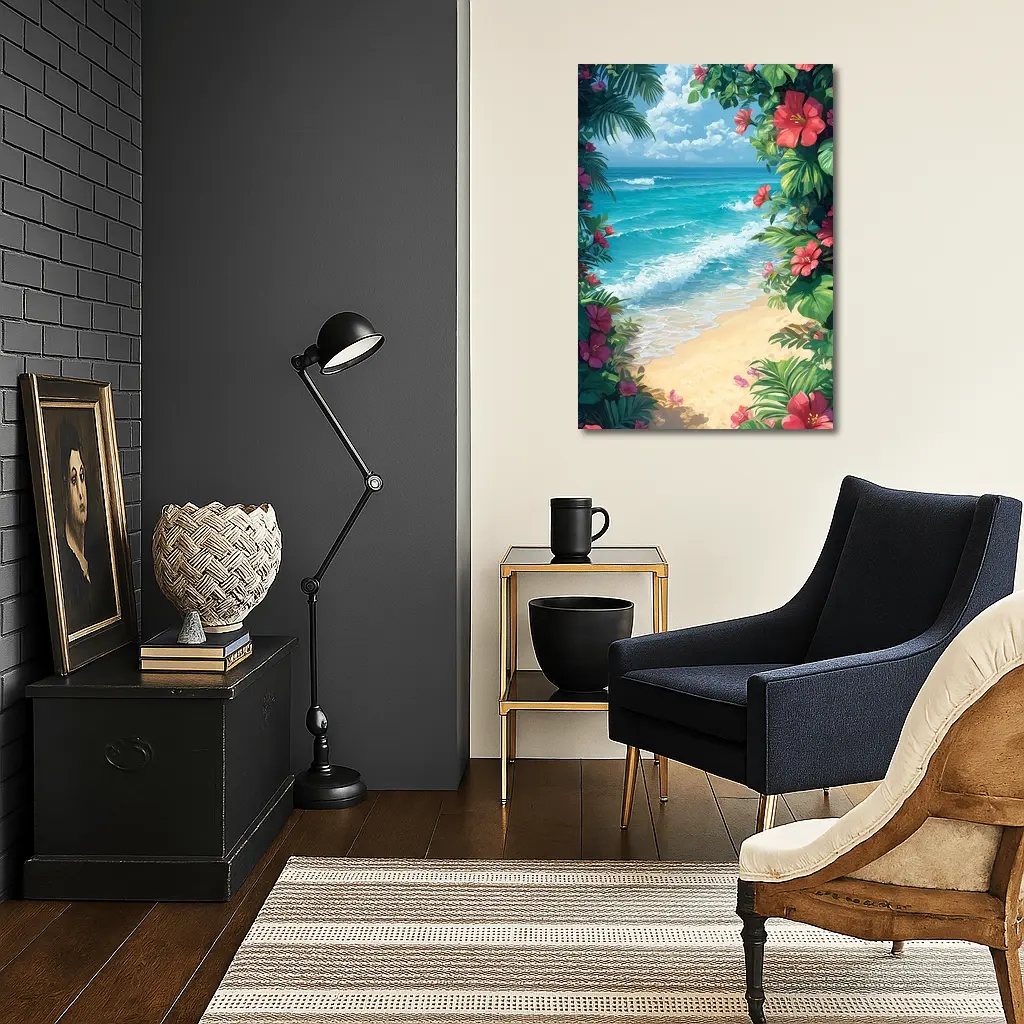 Tropical Beach Hibiscus Flowers Ocean View – Wall Art