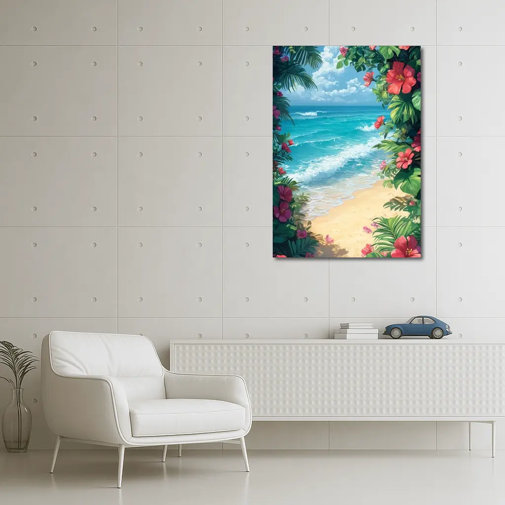Tropical Beach Hibiscus Flowers Ocean View – Wall Art