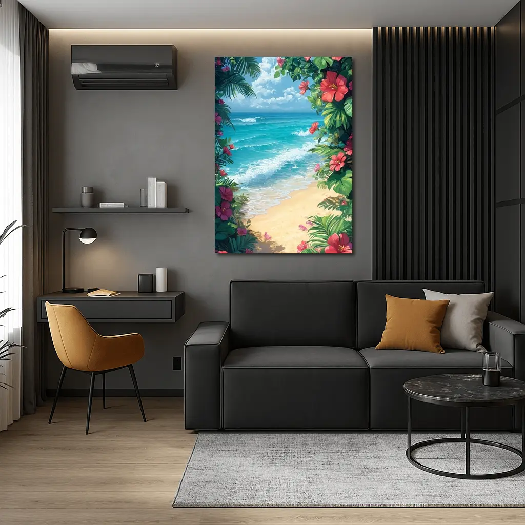 Tropical Beach Hibiscus Flowers Ocean View – Wall Art